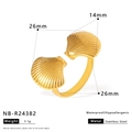 Detail of waterproof stainless steel open ring featuring a double shell design in gold - Double Scallop Style (NB-R24382)
