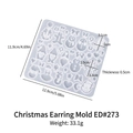 Silicone mold for Christmas earrings featuring snowman and reindeer shapes, 12.9x11.9cm - Christmas Earring Mold ED#273