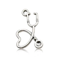 Silver heart stethoscope charm pendant for DIY creative medical jewelry making - Antique Silver Heart Stethoscope 13x21mm