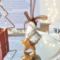 Retro resin Santa Claus riding a gold star ornament with elegant brown satin ribbon - Star Shape Santa Claus