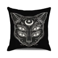 Halloween throw pillow cover with mysterious white cat graphic on black fabric - Mysterious Multi-eyed Cat