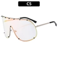 Oversized shield sunglasses with brown iridescent single-piece lens and metal temples - Gold Frame Red Mirror Lens
