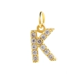 Micro-pave zircon letter K pendant with 18k gold plating for DIY jewelry making - Gold-K