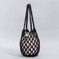 Borsa a rete in cotone nero fatta a mano con sacchetto interno bianco con coulisse in lino - Stile Nero (ES240010-1)