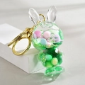 Cute green rabbit acrylic liquid quicksand keychain with colorful beads and glitters - Gradient Rope + Colorful Bead Milk Tea Cup / Rabbit Single Clip [Green]