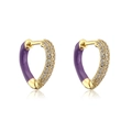 Detailed close-up of heart earrings featuring purple enamel and micro-pave crystals - Purple