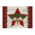 Set de table de Noël avec étoile rouge pommes de pin et nœud sur fond bois blanc - 32x21cm / CD105-3 Étoile Rouge Nœud Papillon (Coton Lin)