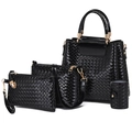 Ensemble 4 pièces de sacs noirs aspect tressé brillant avec détails dorés - Noir