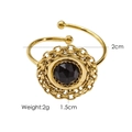 Adjustable 14K gold plated ring with black natural stone and chain frame detail - R7-Black Agate