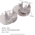 Silver 316L stainless steel vintage J-shaped textured earrings with hollow design - Ribbed Hat Brim Folded Earrings - Steel Silver