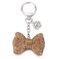Champagne rhinestone bowknot keychain with lobster clasp and metal tag in gold finish - Champagne