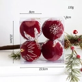 Set of 4 dark red flocked Christmas balls with silver snowflake patterns in a transparent box - 8CM Pearl Painted Ball (4Pcs)