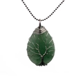 Handmade wire-wrapped tree of life necklace with green teardrop stone and silver bead chain - Teardrop / Green (Aventurine)