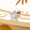 Star-shaped titanium steel ear stud with clear zircons and screw back on ceramic tray - White (Single Piece)