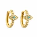 Orecchini a cerchio dorati malocchio con turchese blu centrale e pietre di zircone - Oro con zircone blu lago