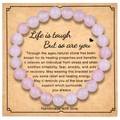 Pink natural stone 8mm bead bracelet with inspirational card for women and men - 8mm Beads With Card / Rose Quartz