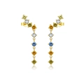 S925 silver fringe drop earrings with colorful gemstones and 18K gold finish - Multicolor Long Drop (MME743)