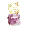 Golden Happy Birthday cake topper with 3D purple gradient butterfly decorations set - Large Butterfly Cake Topper