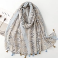 Bohemian Bali yarn shawl with blue banana leaf print and elegant fringe tassels - 180*90CM / Geometric Dots