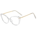 Cat-eye transparent frame glasses with gold metal temples shown from a side angle - Transparent/Gold