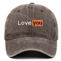 Washed dark gray baseball cap with Love You embroidery on cotton twill fabric - Coffee