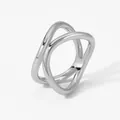 Minimalist double layer interlocking silver stainless steel ring with a polished finish - US 6 / Double Ring Silver (PD786)