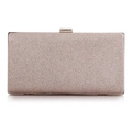 Dettaglio della pochette da sera glitter rosa champagne con cornice in metallo argento - Champagne
