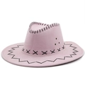 Détail du chapeau de cowboy en daim rose avec surpiqûres noires et œillets en métal - M(56-58cm) / Rose