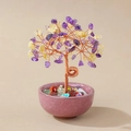 Handmade crystal money tree with purple and yellow stones in a pink ceramic bowl - Ametrine (Pink Cup)