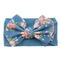 Navy blue baby nylon headband with floral print large bow and waffle knit texture - #21 Vintage Floral