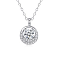 Elegant S925 silver necklace with a 5mm moissanite pendant in a round halo setting - Micro-pavement In Circular Rings (fddz-102) / White Gold
