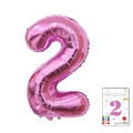 Number 2 rose pink foil balloon in 40 inch size with retail packaging card and mirror finish - Number 2 / 40 Inch/With Paper Card / Rose Red