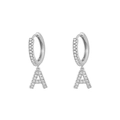 Silver letter A huggie hoop earrings with sparkling micro-pave zirconia crystals - Letter A / Silver