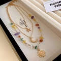 Three-layer bohemian gold necklace with sun moon star charms and colorful stone beads - 11# Necklace - Gold Pendant