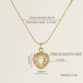 Goldenes Herz-Zirkonia-Anhänger an einer S-Kette aus Edelstahl mit Produktabmessungen - 18K Gold / Weiß