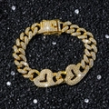 Bracciale cubano da uomo hip hop dorato con doppio cuore di strass su sfondo nero intenso - Bracciale (21 cm) / Oro
