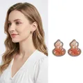 Eleganti orecchini a forma di zucca in argento con vetro ambrato e pietre zirconi - Stile zucca in cristallo caffè (Silver Earring Post) / Argento