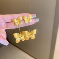 Golden double butterfly earrings with hollow floral design and long tassel drop style - Double Butterfly Shape Style (35#)