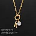 Elegant 14K gold plated stainless steel necklace with initial K and crystal pendant - Letter K