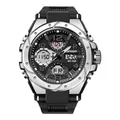 Sanda dual display sports watch featuring silver steel bezel and black rubber strap - 6008 Black Silver Men's