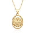 Collana con ciondolo ovale aquila rondine dorata con raggio di sole e rilievo - B147-Sole Uccello in Rilievo Ovale