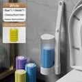 Wall-mounted disposable toilet brush set with 6 lemon-scented sponge refill heads - White Set + 6 Lemon Scent Refills / White