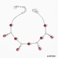 Stainless steel anklet with sparkling red zircon teardrop charms and lobster clasp - Silver With Red Zirconia (JAP292)