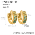 Golden stainless steel double row hoop earrings with green to blue zircon gradient - Green Zirconia Earrings - Medium