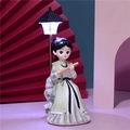 Hanfu girl figurine in light green dress with glowing mini street lamp and flute - 1003-15 Dual-Color Light