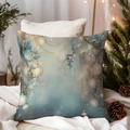 Luxury misty blue Christmas pillow cover with winter floral and gold chain art print - TQDS68-31(Golden Chain Pendants)