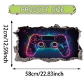 Adesivo da parete 3D gamepad neon con graffiti cool e PVC impermeabile, 58x32cm - Stile Controller Neon 3D Muro Rotto (UV50652T_R)