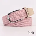Elastic woven pink canvas belt for women with silver metal buckle and leather tip - Pink