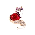 Spilla volpe vintage dorata con smalto viola e una grande pietra preziosa tonda rossa - Viola