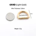 Hellgoldener 20mm D-Ring Metallschnalle für Taschen mit 3,8mm Drahtstärke und Politur - 6x4D (Innen 20mm) / Hellgold